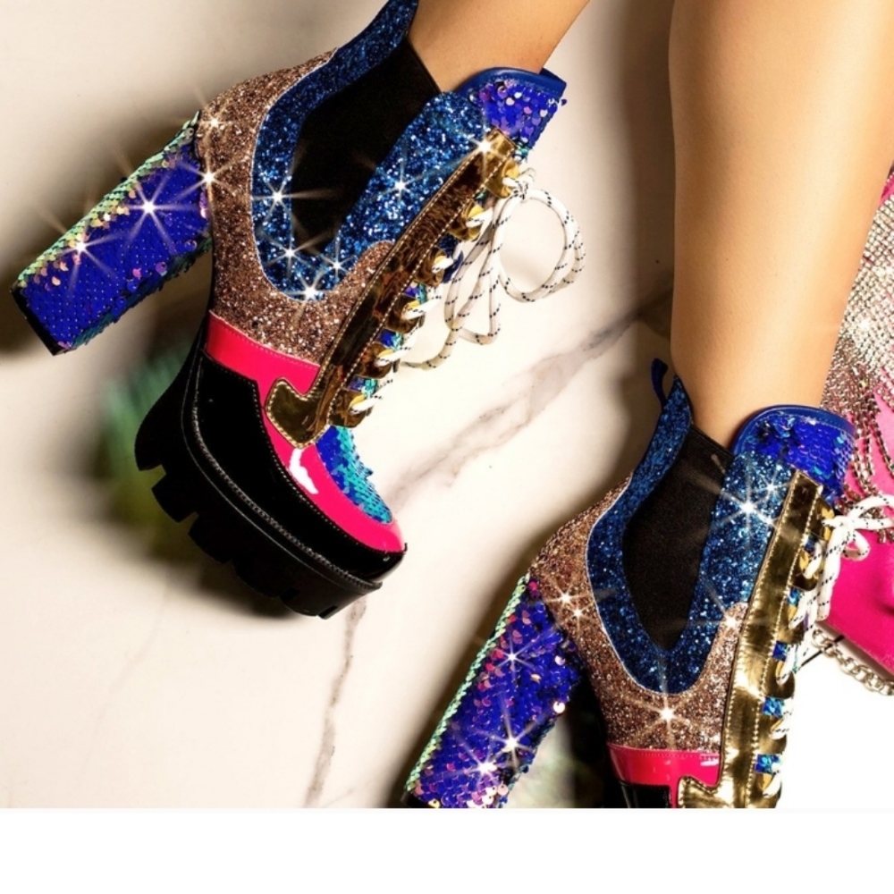 Multi colored sequins fun booties